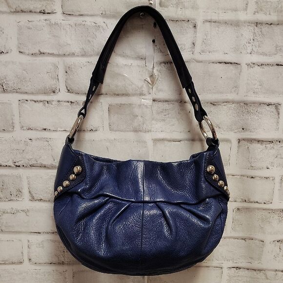 b. makowsky Blue Leather Hobo Bag with Metal Accents - Picture 1 of 5